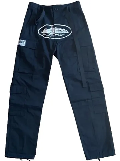 Corteiz Classic Cargo Black White Logo Pants